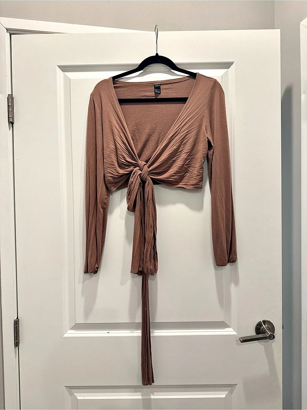 Forever 21 Long-Sleeve Tie-Front Crop Top Brown